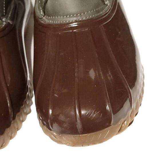 Charles Albert Duck Boots Size 11 Used Vegan Leather Green Brown Rain Womens - Picture 5 of 12